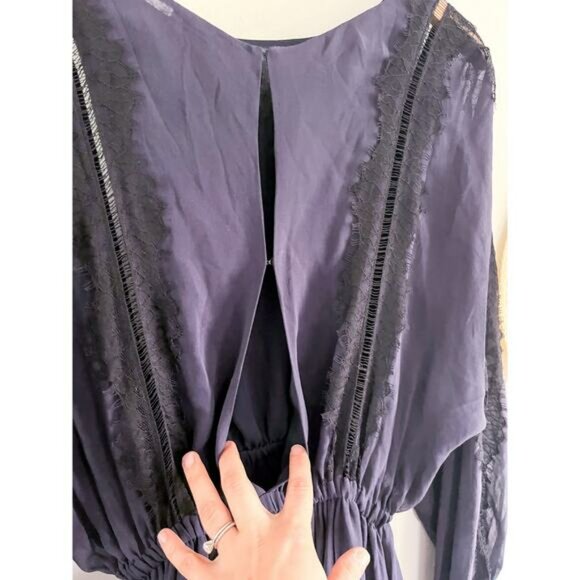 LoveShackFancy | Noelle Mini Dress | 100% Silk Lace Trim | Navy & Black | Sz S - Picture 9 of 13